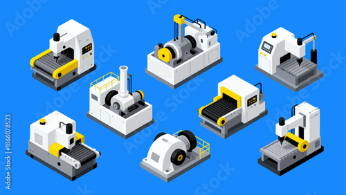 Industrial machines on blue background