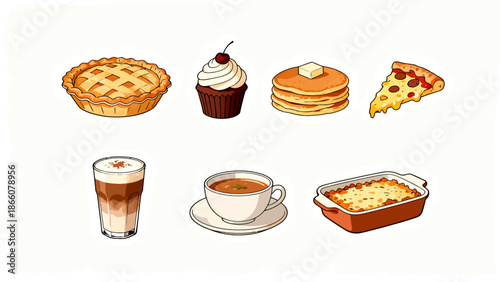 Assorted food and drinks illustrations