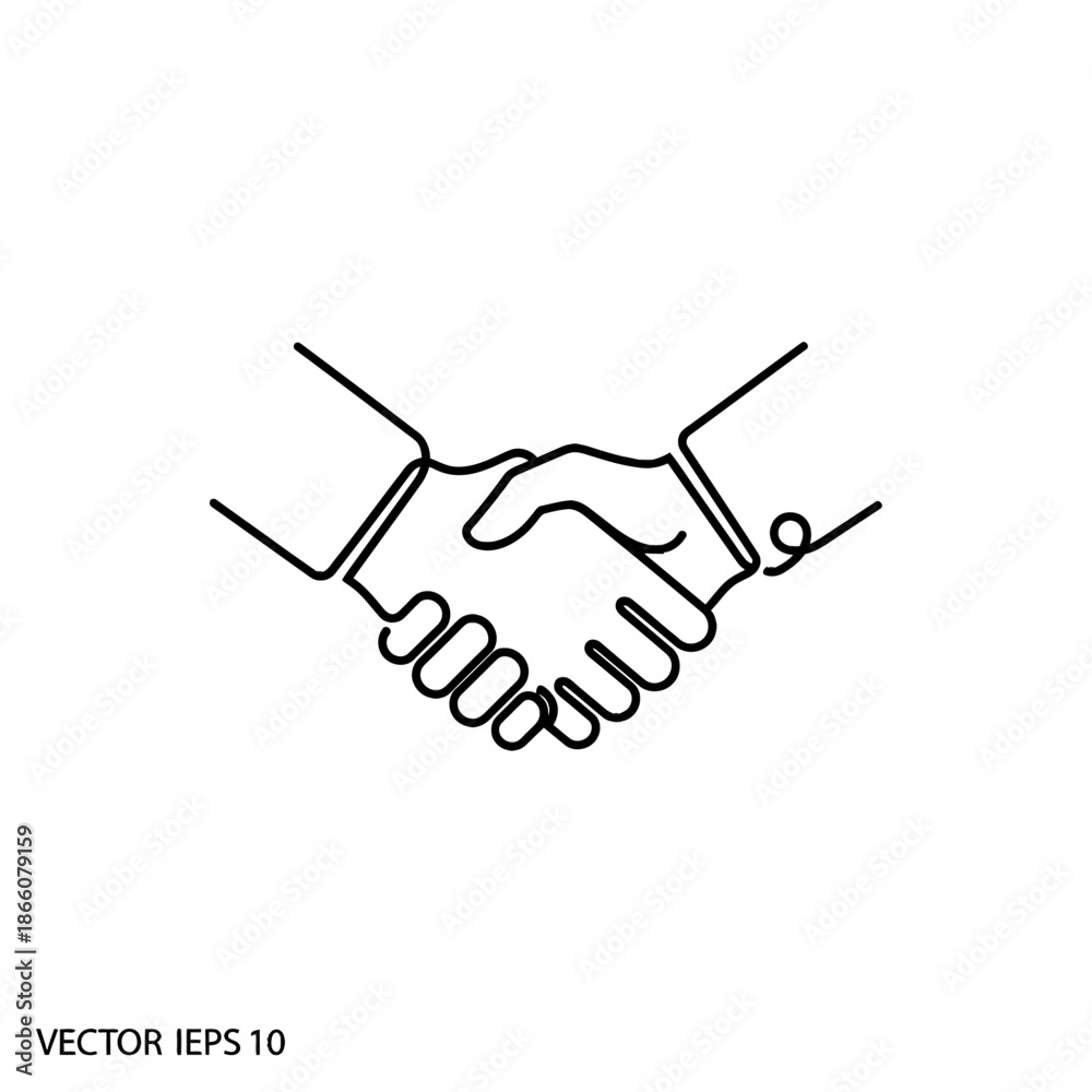 Fototapeta premium Simple black and white handshake illustration symbolizing partnership and agreement.