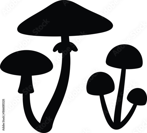 Black and white mushroom silhouette illustration vector set white background