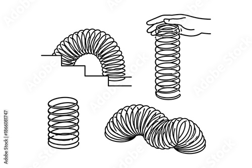 Playful slinky toy in various positions with hand interaction