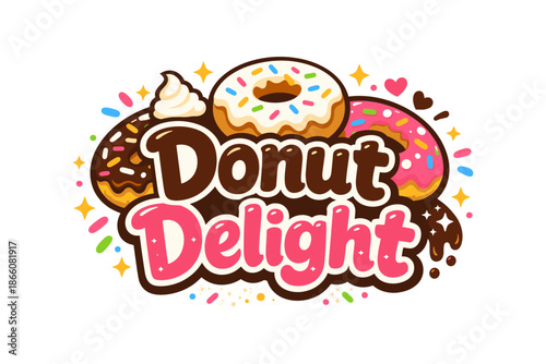 Colorful donut logo design with sprinkles and whipped cream