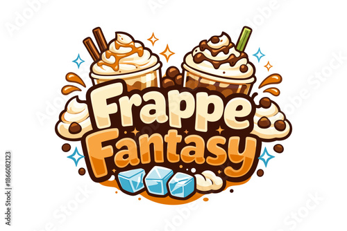 Frappe fantasy: whimsical coffee delights with cream, ice, and cinnamon sticks