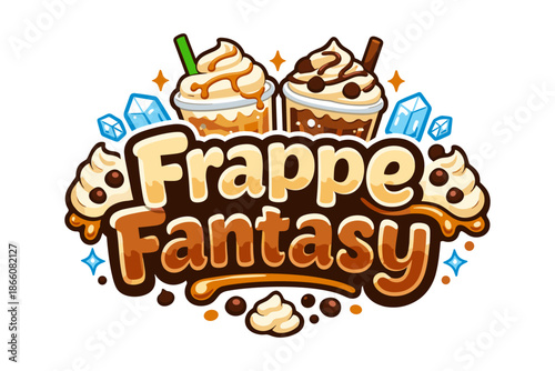 Delicious frappe delight with creamy toppings and fun ice cube accents