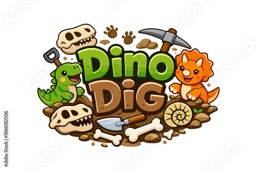 Playful dinosaur fossil dig with tools and bones