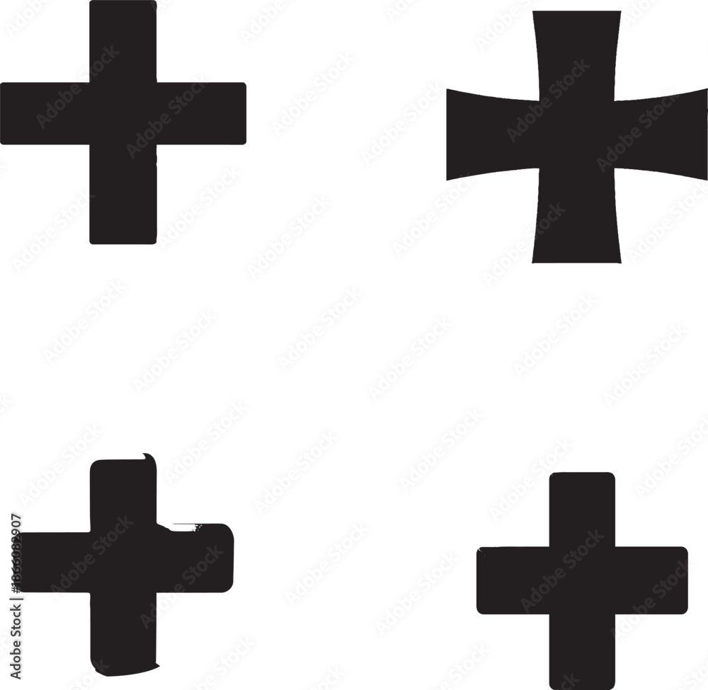 Obraz premium Black Greek Cross Pattern: Four Bold Cross Symbols in a Symmetrical Design