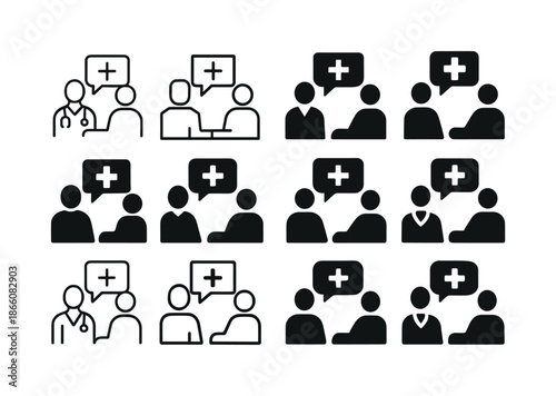 Healthcare Icon Set. Healthcare consultation. Icon set. Set Logo of Healthcare consultation: clinical evaluation. harmonious logo variations of the same