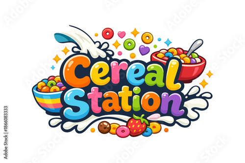 Colorful breakfast delight with milk and fruit loops splash