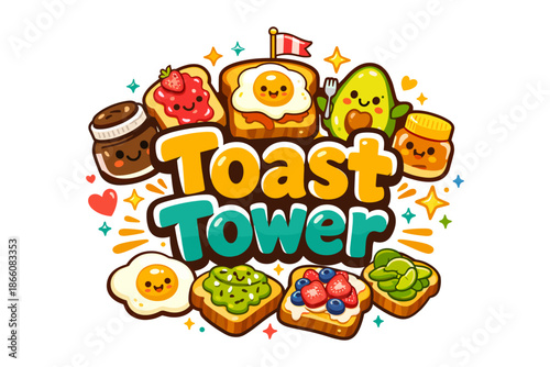 Cute breakfast characters on toast: delightful cartoon food design