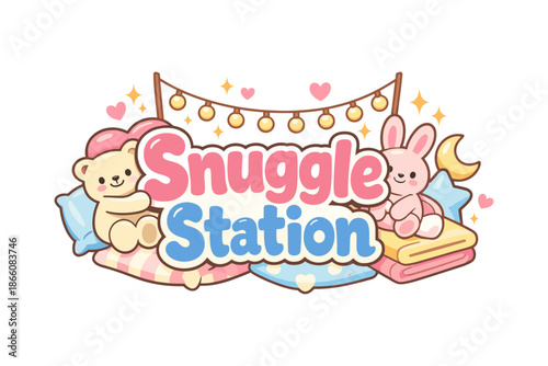 Cozy snuggle station with cute bear and bunny on cushions