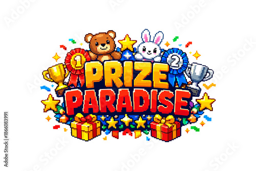 Prize paradise: retro game design with cute characters and trophies