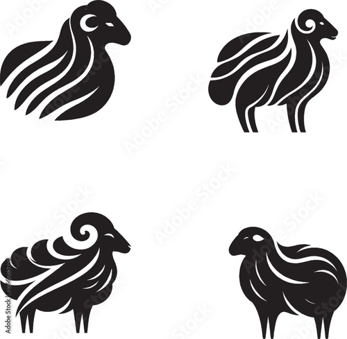 Stylized Black Sheep Vector Illustration Set – Four Abstract Silhouette Designs