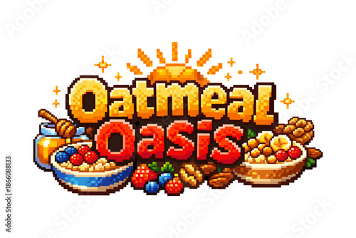 Colorful breakfast bliss with oatmeal and berries in pixel art style