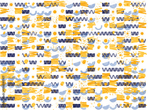 Vibrant abstract pattern with wavy lines and dots