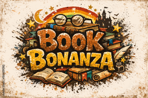 Vintage book fair poster with rustic typography and literary elements