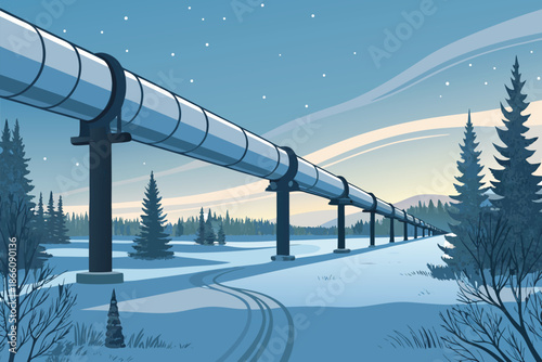Pipeline Crossing Snowy Tundra Backg