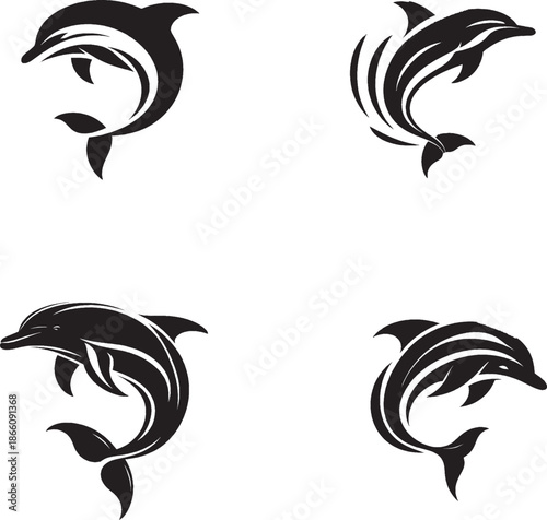 Black Dolphin Silhouette Set – Four Stylized Vector Illustrations