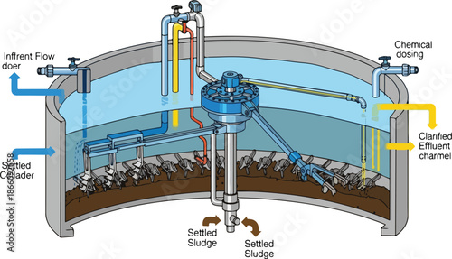 Illustration of a Wastewater Treatment Plant's Inner Workings and Processes