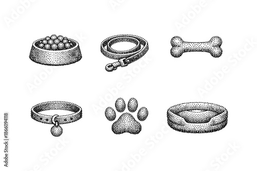 Retro stipple style pet accessories collection with dot pattern