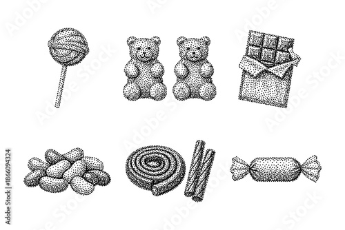 Vintage dotted sweet treats collection featuring candy and chocolate