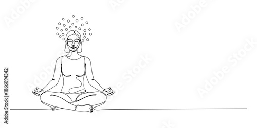 Continuous one line of a person meditating, symbolism of balance and awareness, drawn vector illustration.