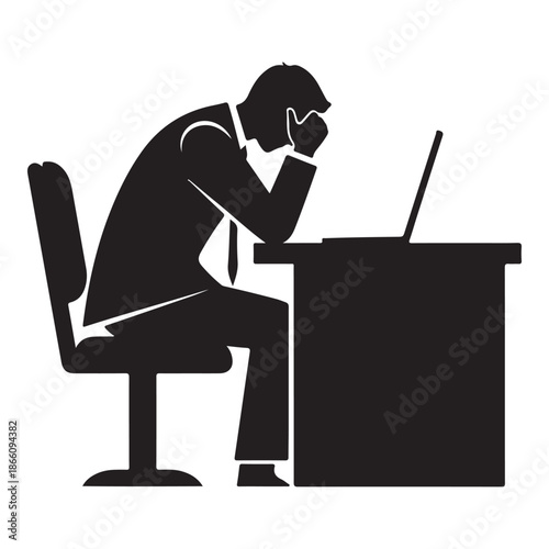 Frustrated Man with Headache and Mental Stress Concept Silhouette Illustration