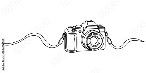 Continuous one line of a camera, photography concept, drawn vector illustration.