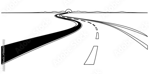 Continuous one line of a road towards the horizon, symbolism of life's journey, drawn vector illustration.