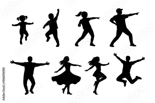 Silhouette dance poses: diverse figures capturing energy and movement