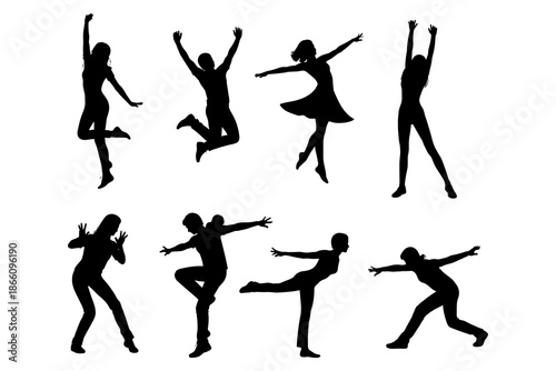 Energetic dance silhouettes showcasing various styles and poses
