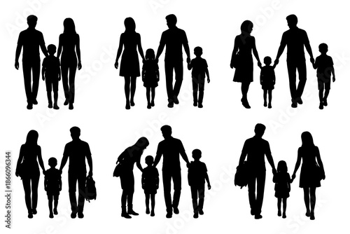Family silhouette walking together collection