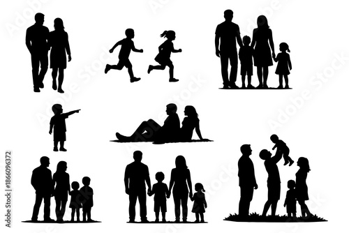 Family silhouettes: bonding moments and activities in black and white