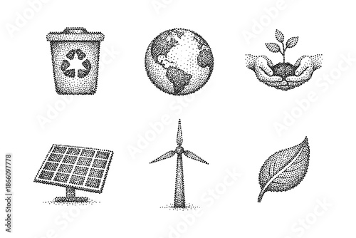 Sustainable energy and environmental conservation in halftone style