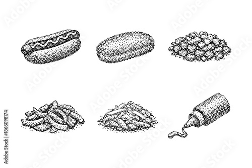 Retro dot art: fast food favorites in halftone style