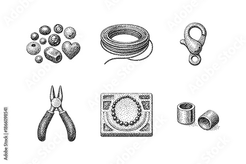 Dot-style jewelry making tools and supplies set with beads, pliers, and findings