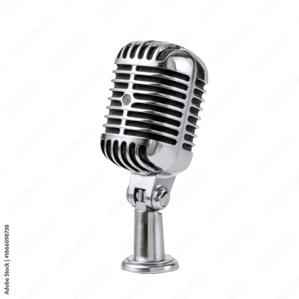 Fototapeta premium Vintage microphone on a black backdrop, sleek and classic recording style.