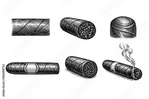 Vintage engraving of cigars: detailed retro tobacco art collection