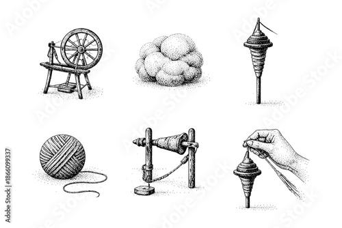 Vintage wool spinning tools: handcrafted art of textile creation