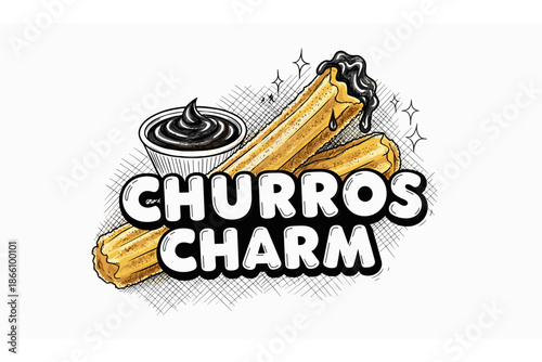 Artistic churros delight with chocolate dipping sauce