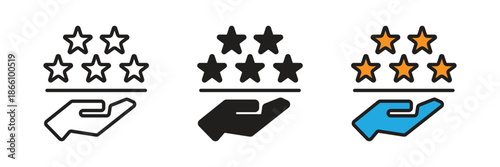 Hand holding five stars icon, symbolizing service value, premium quality care, and business commitment to achieving top-tier customer satisfaction.