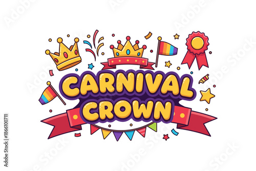 Festive carnival crown with rainbow elements in colorful cartoon style