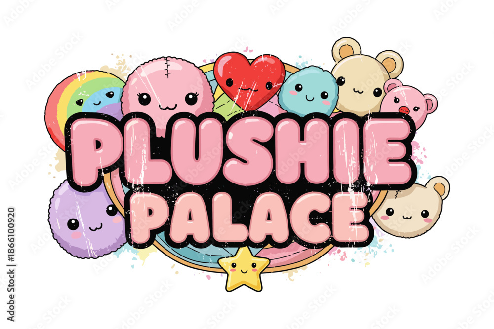 Obraz premium Cute kawaii plushie collection with rainbow and heart elements