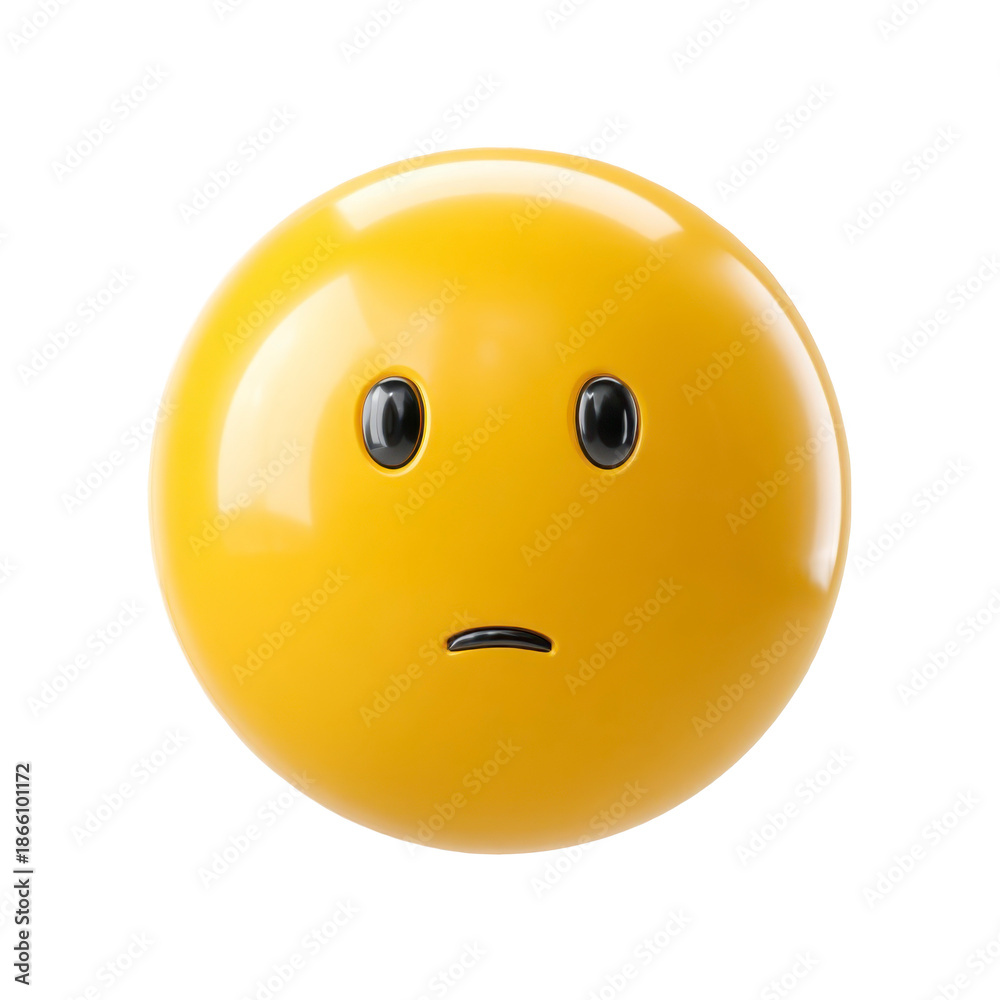 Fototapeta premium Expressive yellow emoji displaying a somewhat sad or disappointed facial expression.