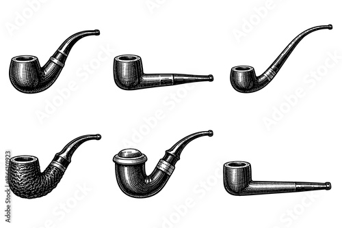 Vintage tobacco pipe collection: intricate engravings of classic designs