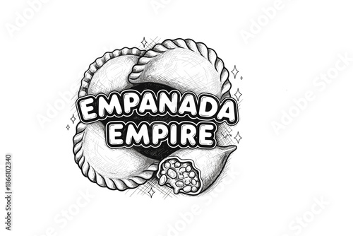 Hand-drawn empanada logo design with textured details