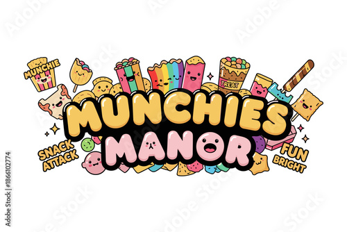 Munchies manor delight: sweet and savory cartoon snack characters