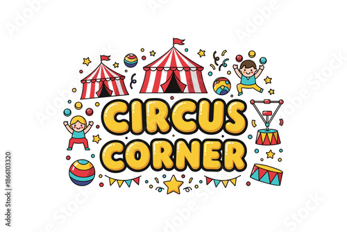 Colorful circus fun with tents, clowns, and balloons for kids