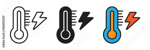 Thermometer scales with a power bolt symbol, perfect for smart climate control, heating systems, energy efficiency, and thermal power monitoring.