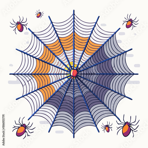 Toile d’araignée stylisée avec araignées rouges sur fond graphique