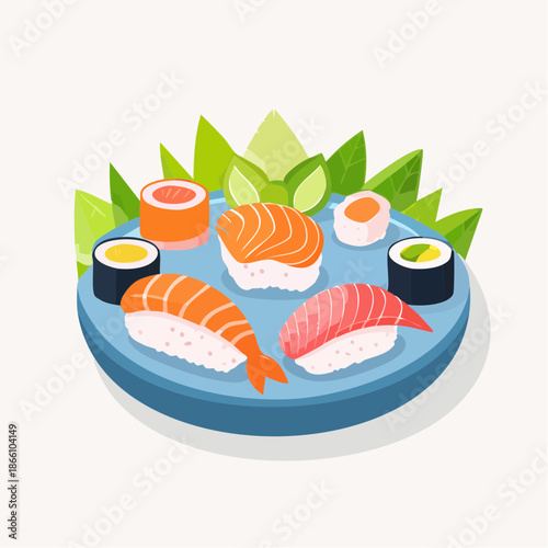 Assortiment de sushis traditionnels japonais sur fond blanc